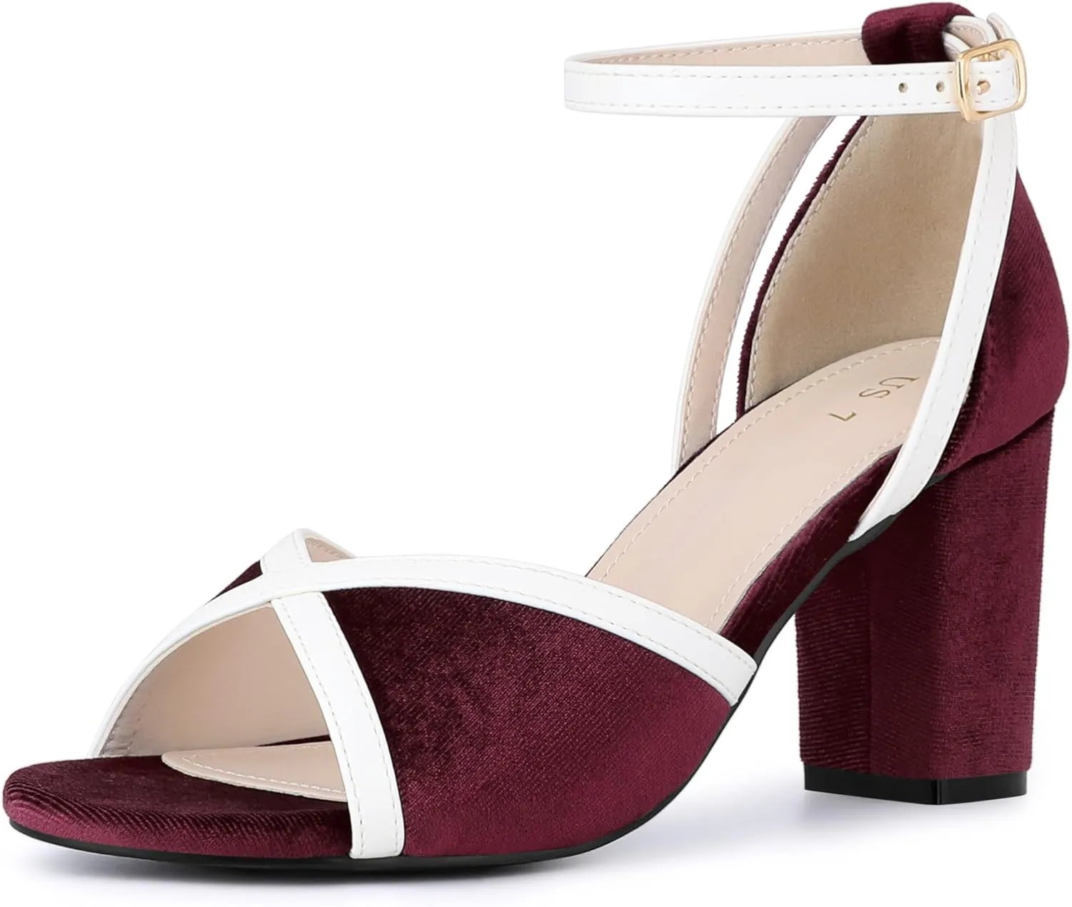 Perphy Open Toe Ankle Strap Chunky Heel Velvet Sandals for Women