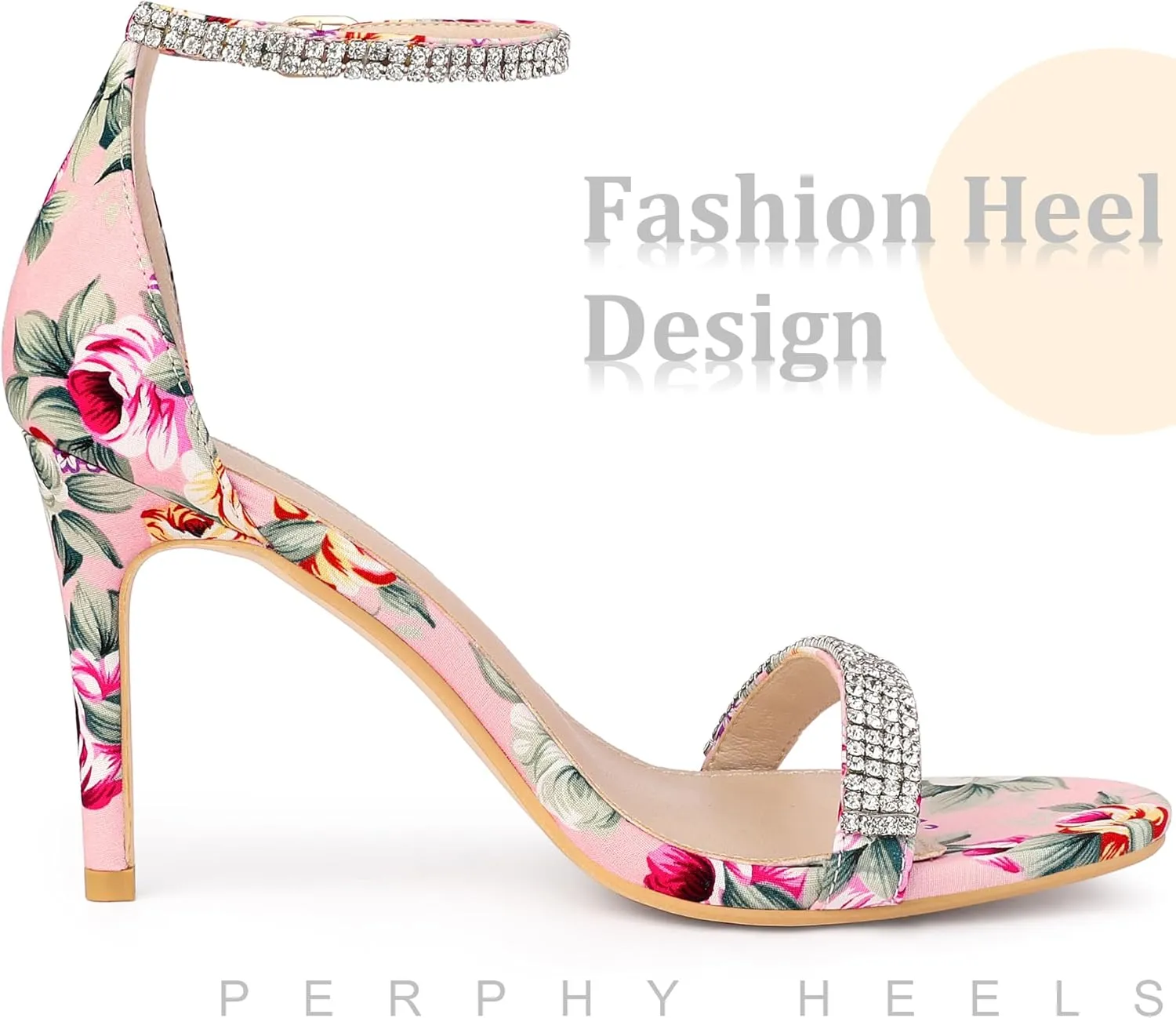 Perphy Rhinestone Strap Floral Print Stiletto Heels Sandals for Women