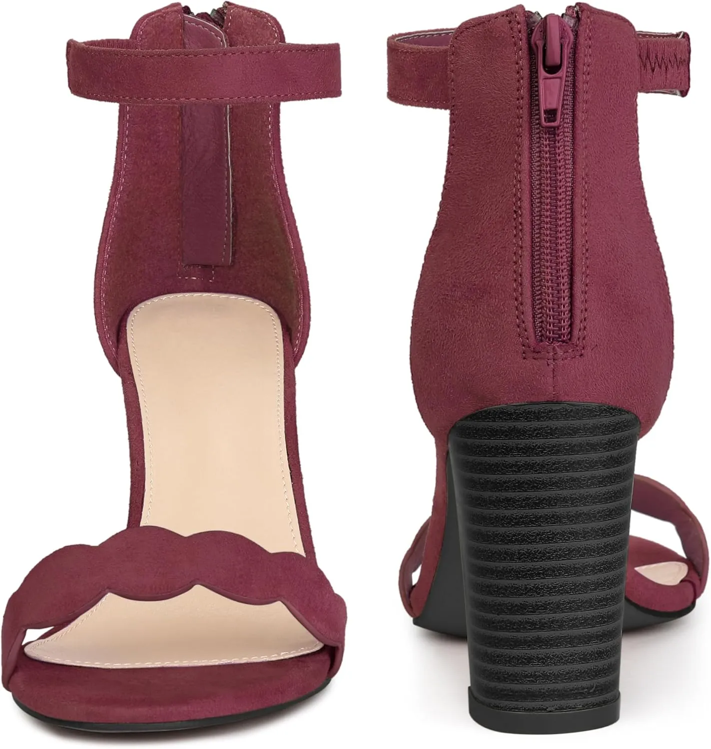 Perphy Scalloped Heel Ankle Strap Chunky Heels Sandals for Women