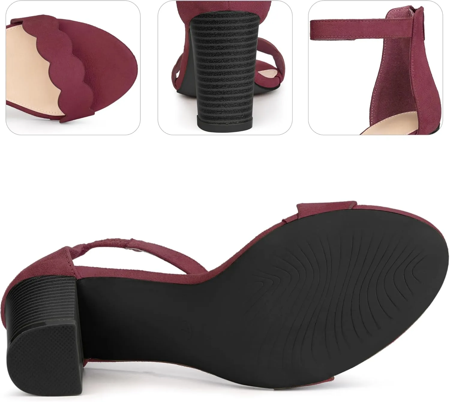Perphy Scalloped Heel Ankle Strap Chunky Heels Sandals for Women