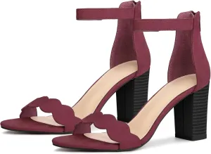 Perphy Scalloped Heel Ankle Strap Chunky Heels Sandals for Women