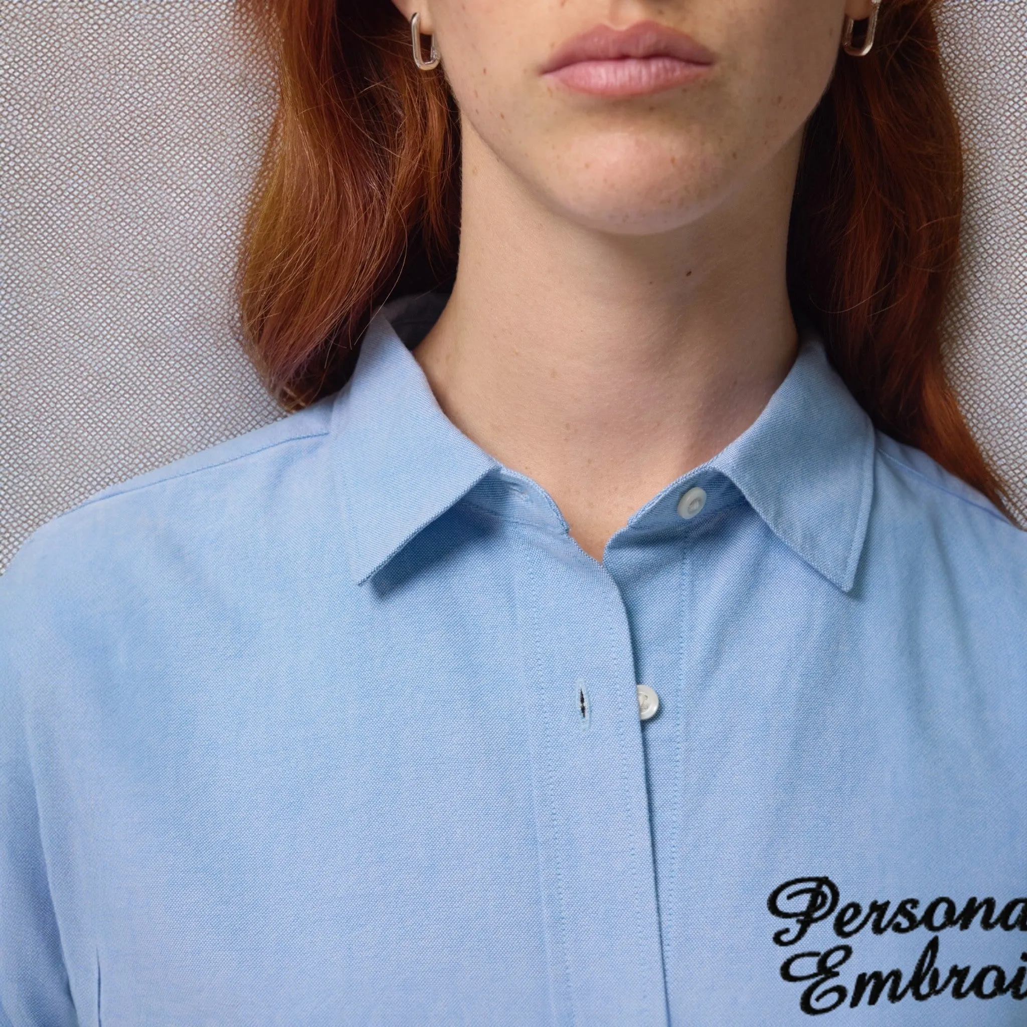 Personalised left chest embroidered women's classic fit organic cotton 'Oxford' shirt - choose your own font & thread colour