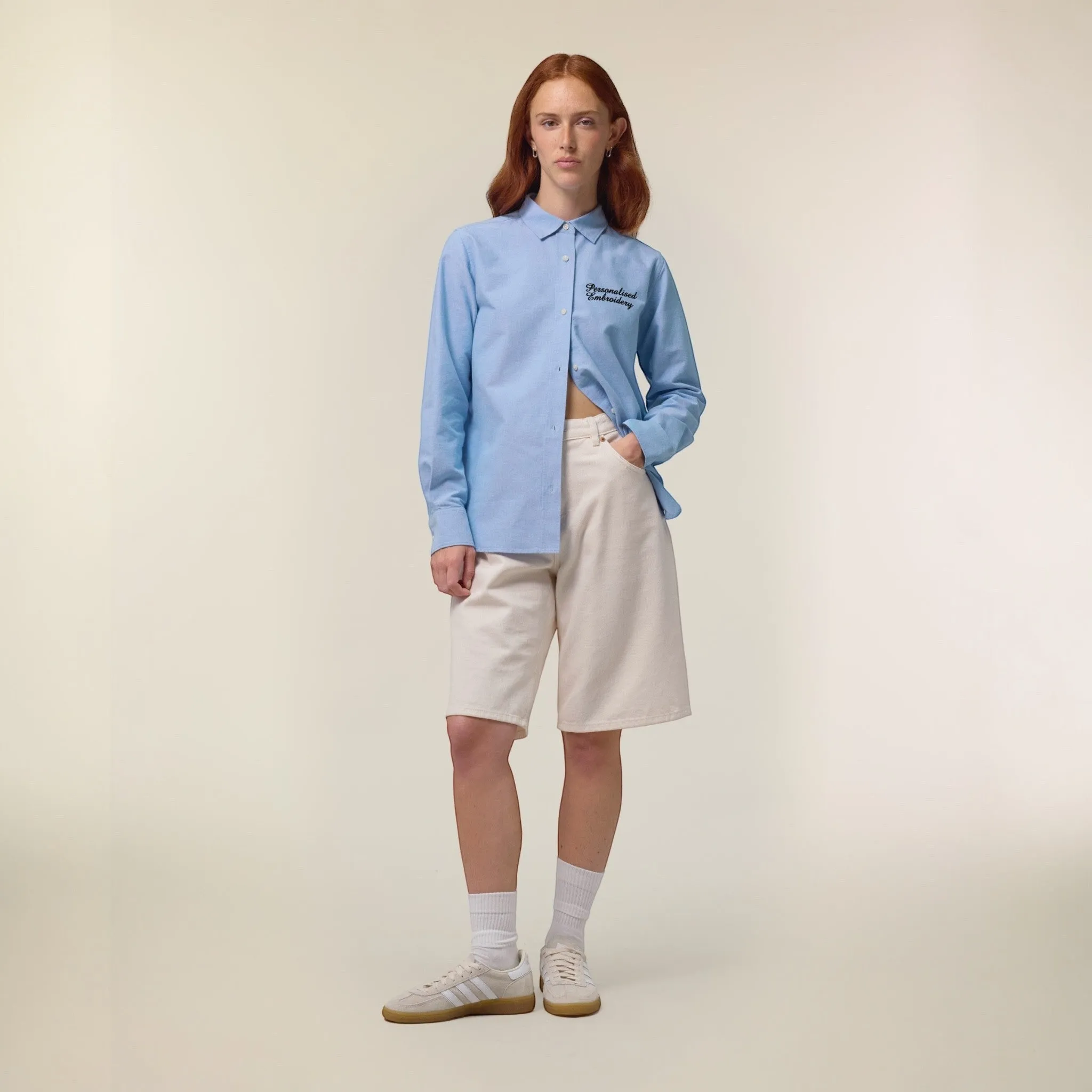 Personalised left chest embroidered women's classic fit organic cotton 'Oxford' shirt - choose your own font & thread colour