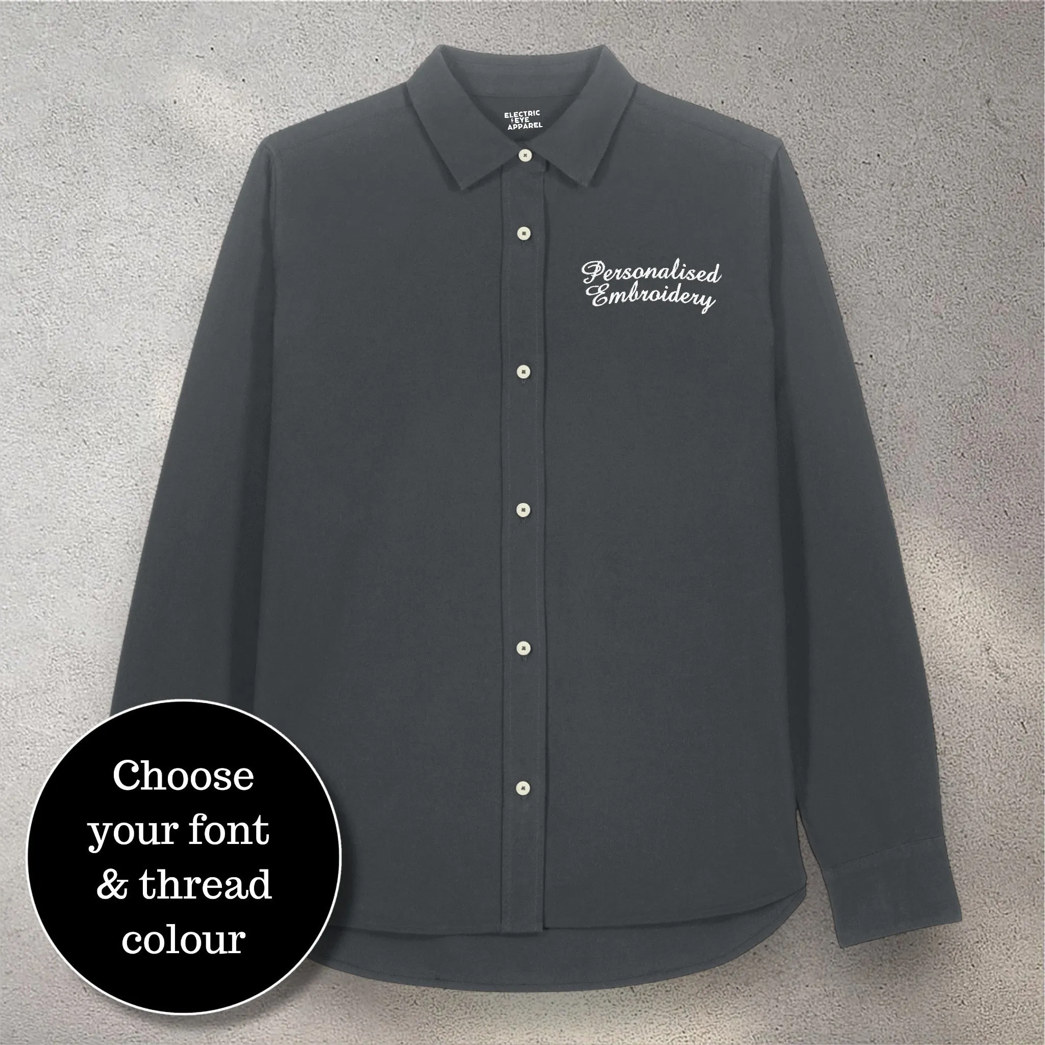 Personalised left chest embroidered women's classic fit organic cotton 'Oxford' shirt - choose your own font & thread colour