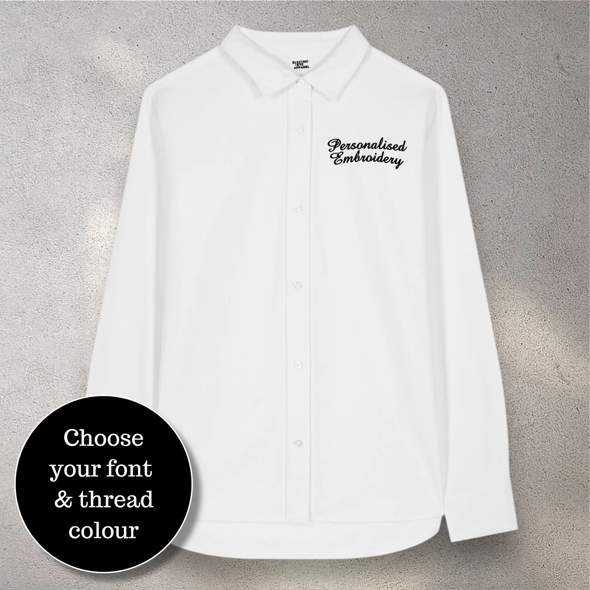 Personalised left chest embroidered women's classic fit organic cotton 'Oxford' shirt - choose your own font & thread colour