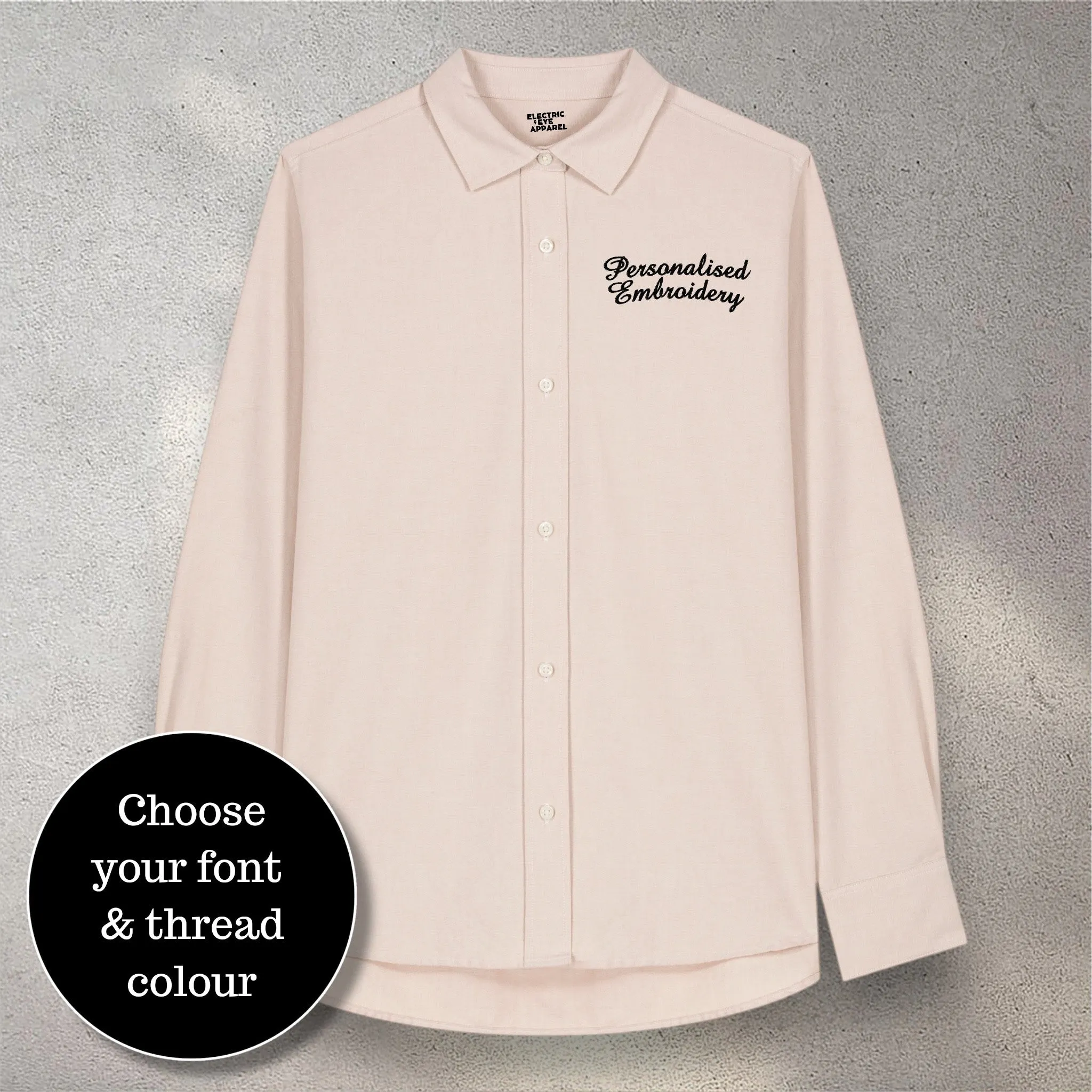 Personalised left chest embroidered women's classic fit organic cotton 'Oxford' shirt - choose your own font & thread colour