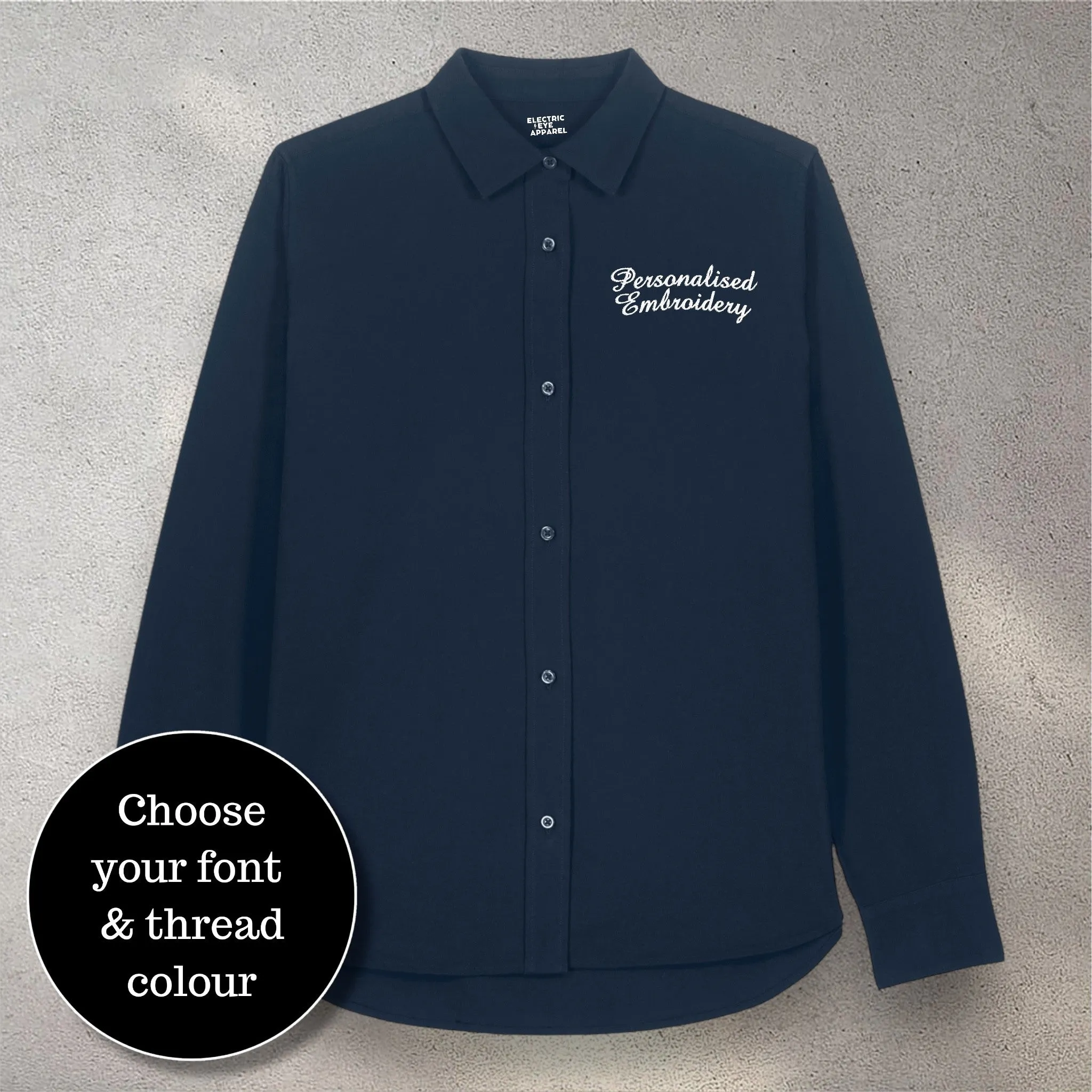 Personalised left chest embroidered women's classic fit organic cotton 'Oxford' shirt - choose your own font & thread colour