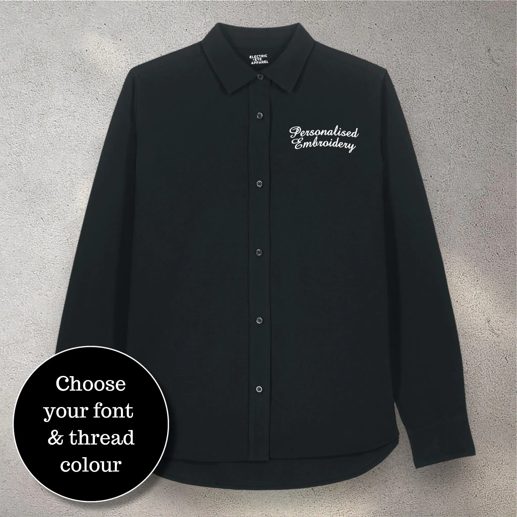 Personalised left chest embroidered women's classic fit organic cotton 'Oxford' shirt - choose your own font & thread colour