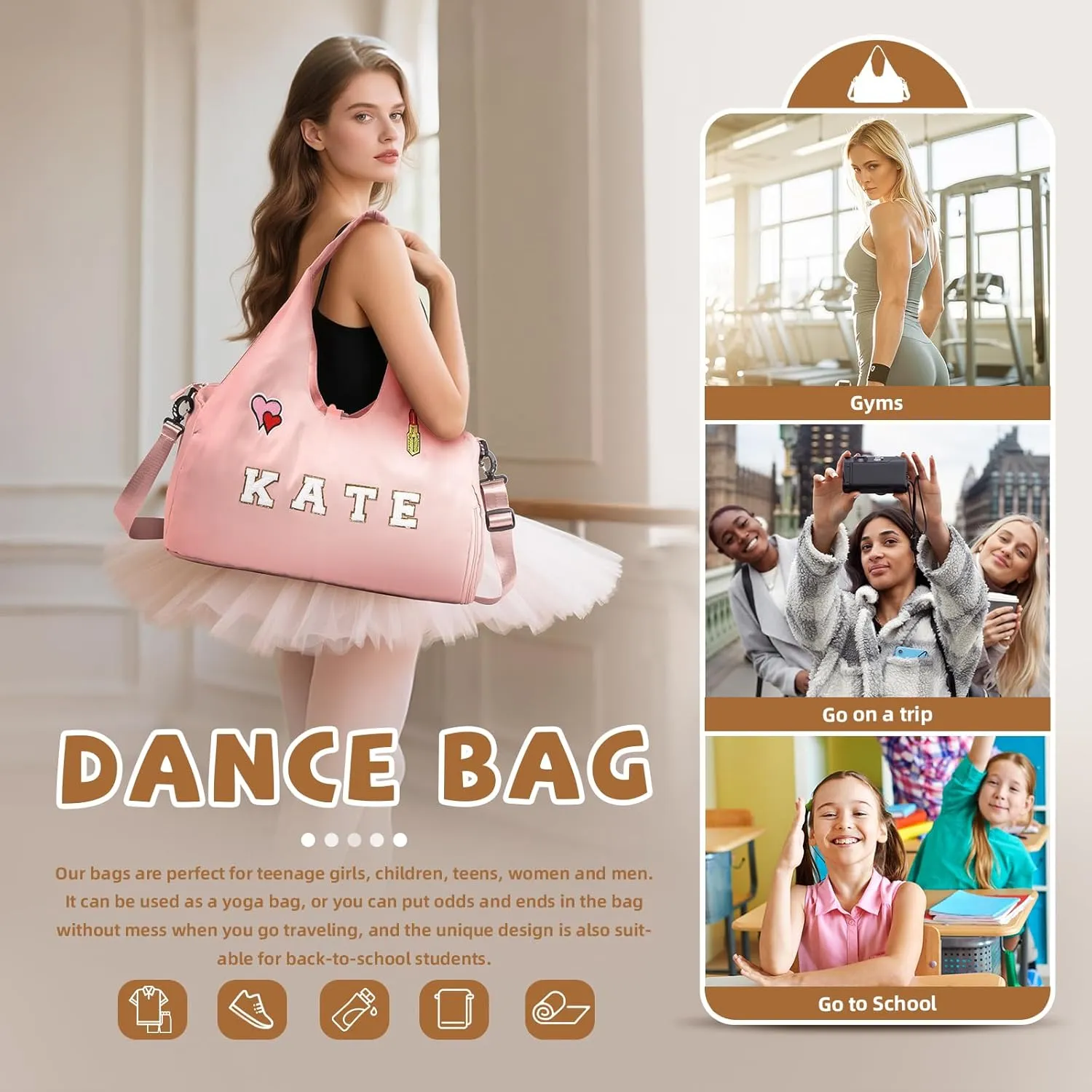 Personalized Duffel Bag with Name – Custom Travel Gym Bag for Women & Men – Waterproof Oxford Weekender Bag – Carry-On Overnight Bag for Sports, Gifts, Travel, Groomsmen (Pink)