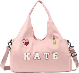 Personalized Duffel Bag with Name – Custom Travel Gym Bag for Women & Men – Waterproof Oxford Weekender Bag – Carry-On Overnight Bag for Sports, Gifts, Travel, Groomsmen (Pink)
