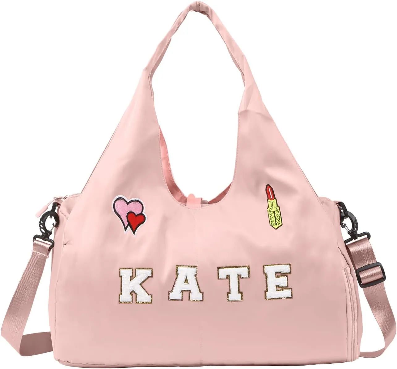 Personalized Duffel Bag with Name – Custom Travel Gym Bag for Women & Men – Waterproof Oxford Weekender Bag – Carry-On Overnight Bag for Sports, Gifts, Travel, Groomsmen (Pink)