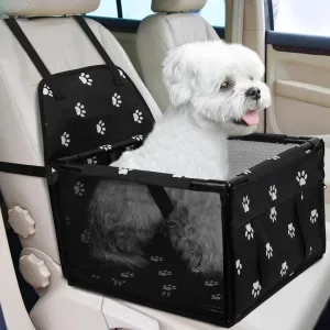 PetsHome Dog Car Seat Foldable Dog Car Booster Seat Waterproof Breathable Oxford Travel Bag for Small to Medium Dogs, Puppies, and Pets-Footprint Black-Upgrade