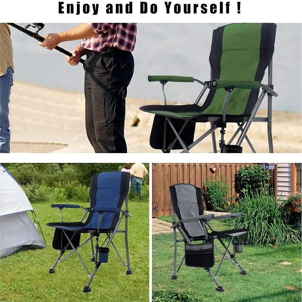 Portable Camping Metal Chair Stool Folding Outdoor Large Beach Chairs with Cup Holder Carry Bag for Outside (C As Shown)