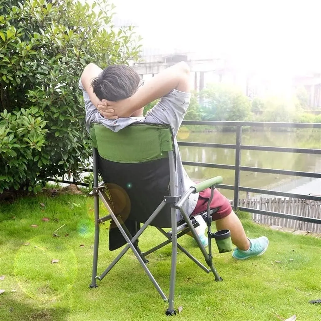 Portable Camping Metal Chair Stool Folding Outdoor Large Beach Chairs with Cup Holder Carry Bag for Outside (C As Shown)