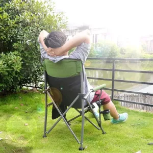 Portable Camping Metal Chair Stool Folding Outdoor Large Beach Chairs with Cup Holder Carry Bag for Outside (C As Shown)