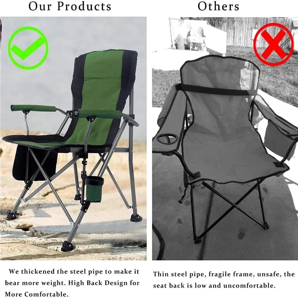 Portable Camping Metal Chair Stool Folding Outdoor Large Beach Chairs with Cup Holder Carry Bag for Outside (C As Shown)