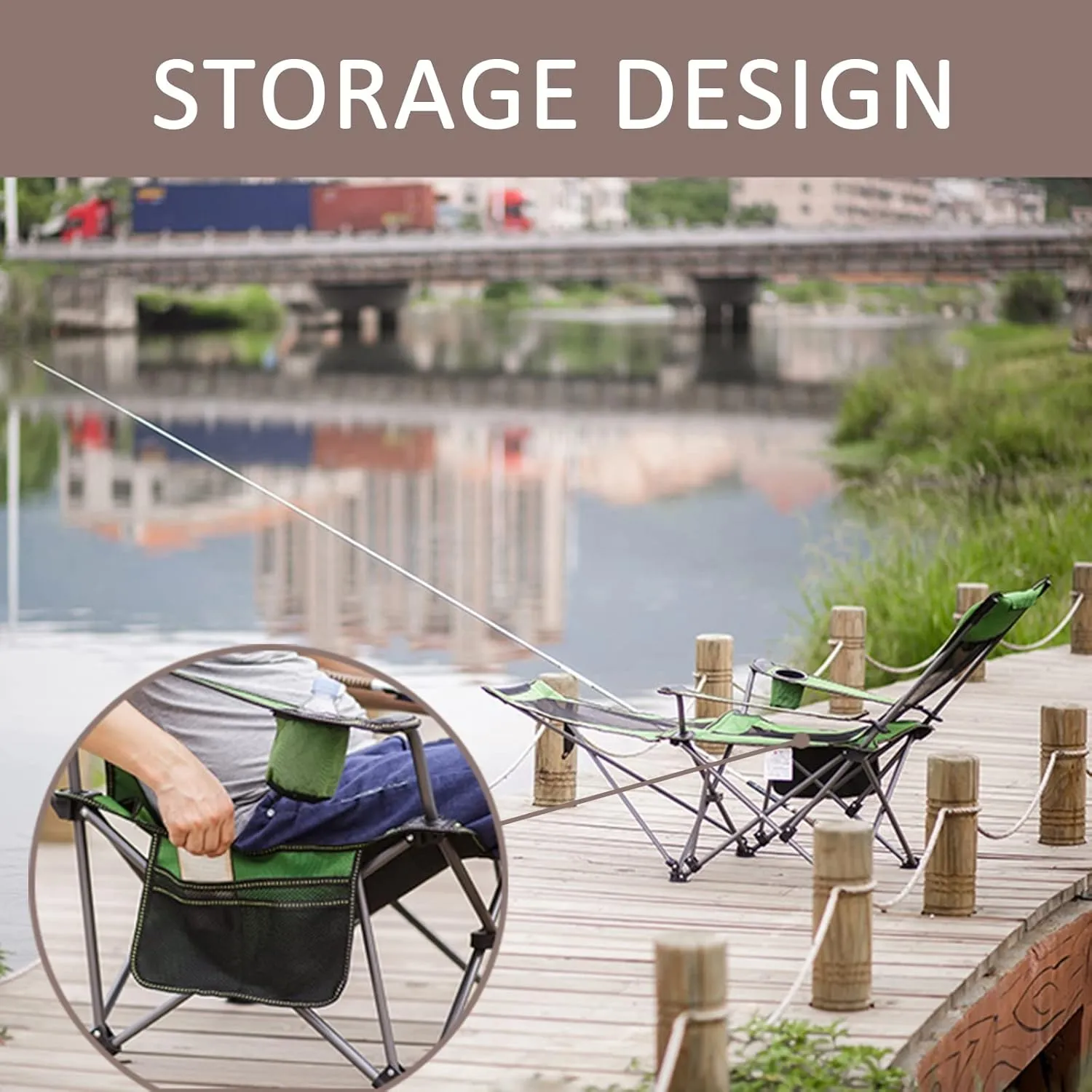 Portable Chairs for Adults 120kg Beach Chairs High Off Ground Reclining, Folding Camping Chair with Carrying Bag,B