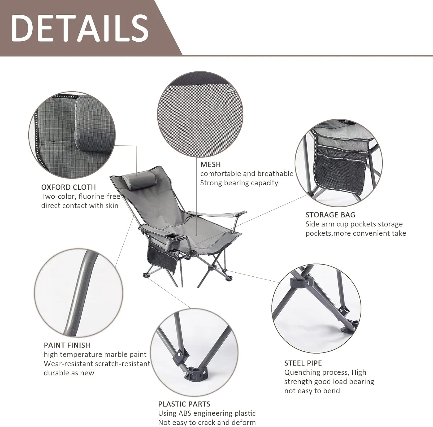 Portable Chairs for Adults 120kg Beach Chairs High Off Ground Reclining, Folding Camping Chair with Carrying Bag,B