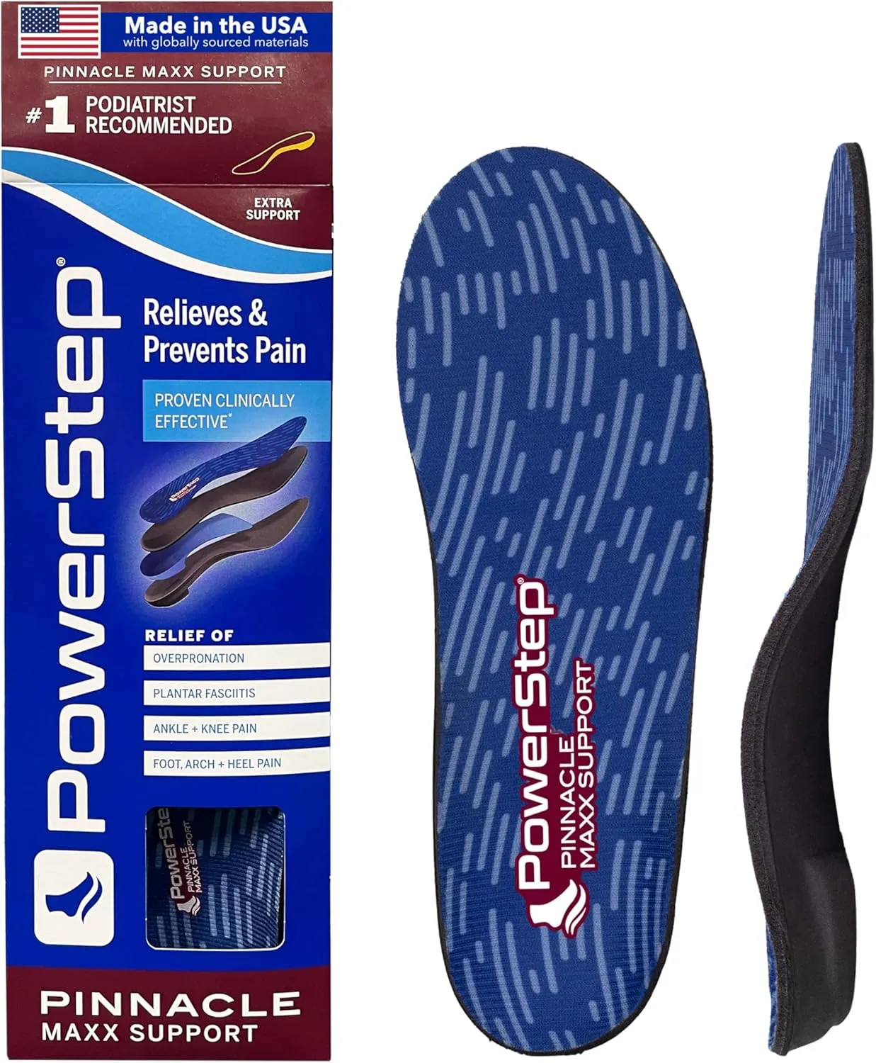 PowerStep Pinnacle Maxx Orthotic Insoles - for Maximum Stability & Comfort - Firm   Flexible Angled Heel Style to Help Flat Feet & Overpronation - Heavy Duty Inserts - Made in USA (M 12-13)