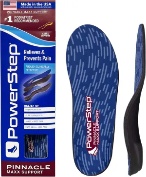 PowerStep Pinnacle Maxx Orthotic Insoles - for Maximum Stability & Comfort - Firm   Flexible Angled Heel Style to Help Flat Feet & Overpronation - Heavy Duty Inserts - Made in USA (M 12-13)