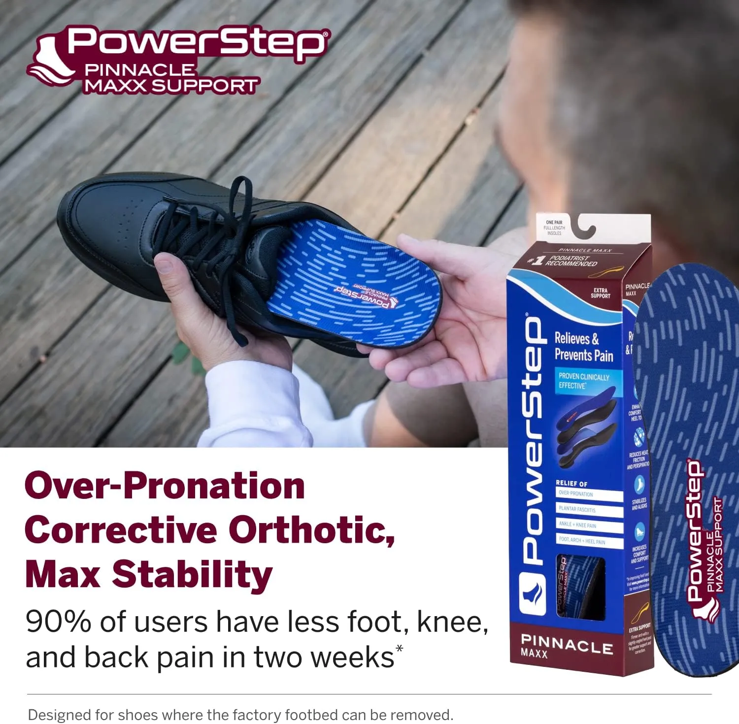 PowerStep Pinnacle Maxx Orthotic Insoles - for Maximum Stability & Comfort - Firm   Flexible Angled Heel Style to Help Flat Feet & Overpronation - Heavy Duty Inserts - Made in USA (M 12-13)