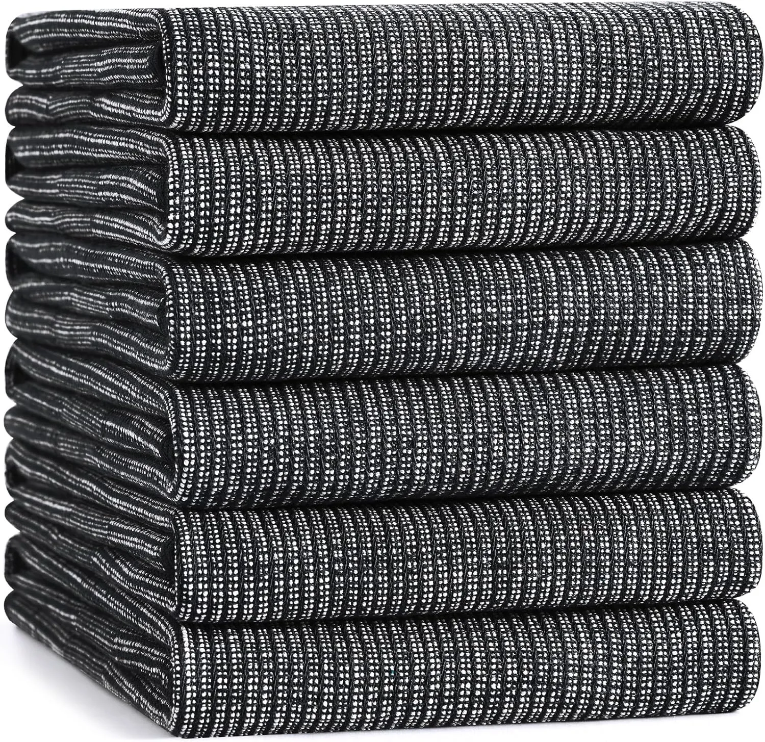 Premium Kitchen Towels 6 Pack (18 x 28 Inches, Black), Large Cotton Kitchen Hand Towel, Flat & Terry Dish Towels for Drying Dishes, Super Absorbent Tea Dishtowels Set with Hanging Loop