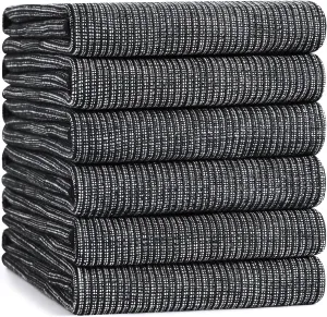 Premium Kitchen Towels 6 Pack (18 x 28 Inches, Black), Large Cotton Kitchen Hand Towel, Flat & Terry Dish Towels for Drying Dishes, Super Absorbent Tea Dishtowels Set with Hanging Loop