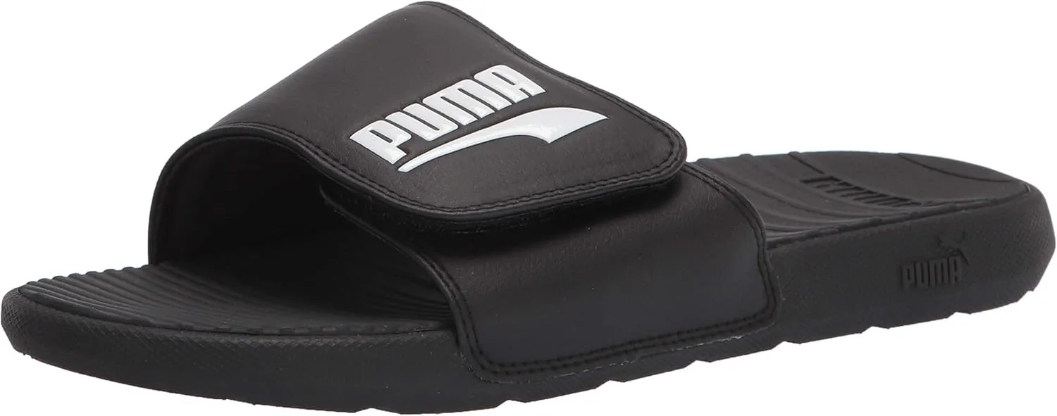 PUMA Men's Cool Cat Hook & Loop Slide Sandal, Black/Logo White, 12
