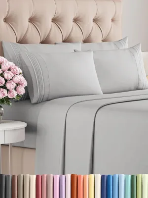Queen 6 Piece Sheet Set - Comfy Breathable & Cooling - Ultra-Soft Hotel Luxury Bedding Set w/ 8-16 Inch Deep Pockets - 1 Flat & 1 Fitted Sheet & 4 Pillowcases - Wrinkle Free & Easy Care - French Grey