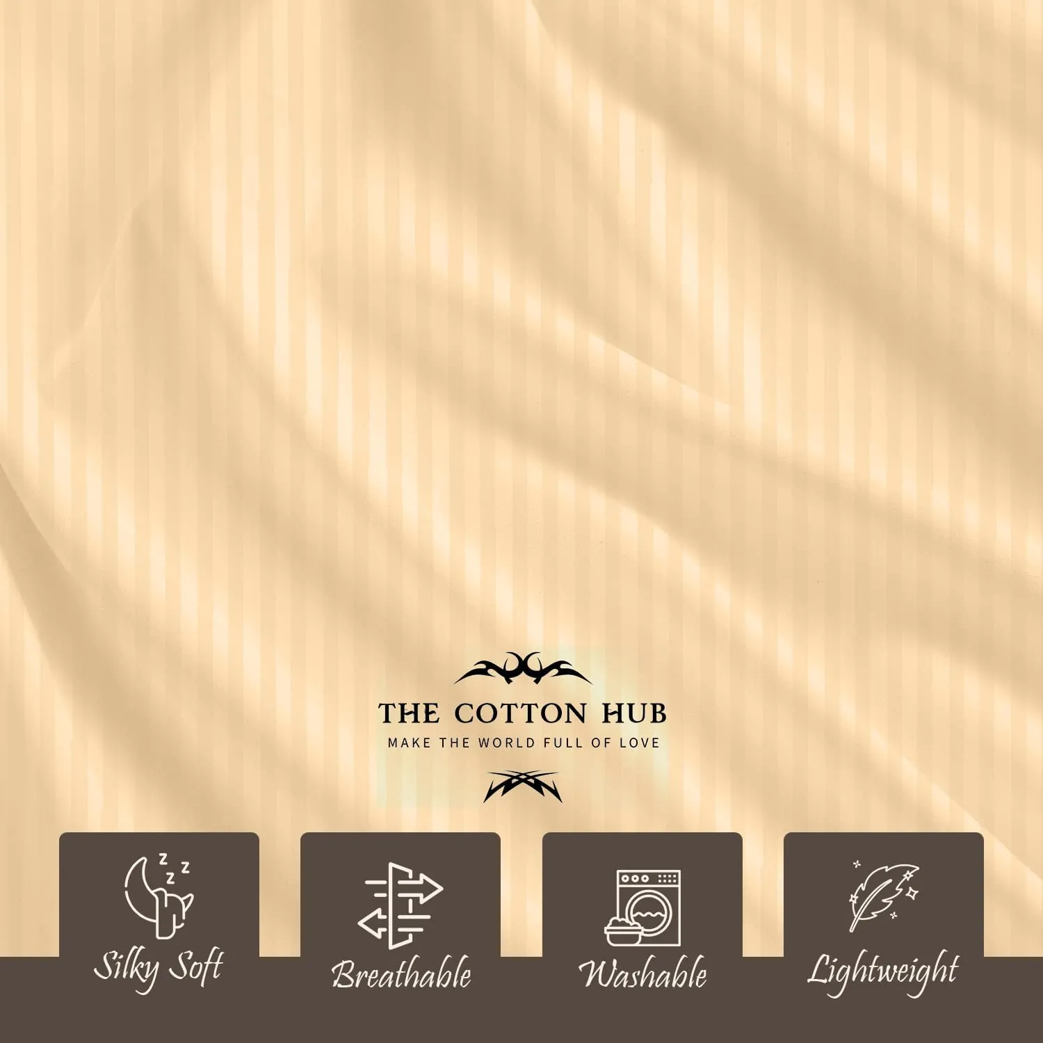 Queen Size 6-Piece Sheet Set 600 Thread Count Peruvian Pima Cotton Bed Sheets fits up to 18-21 inch Deep Pocket (Stripe, Beige)