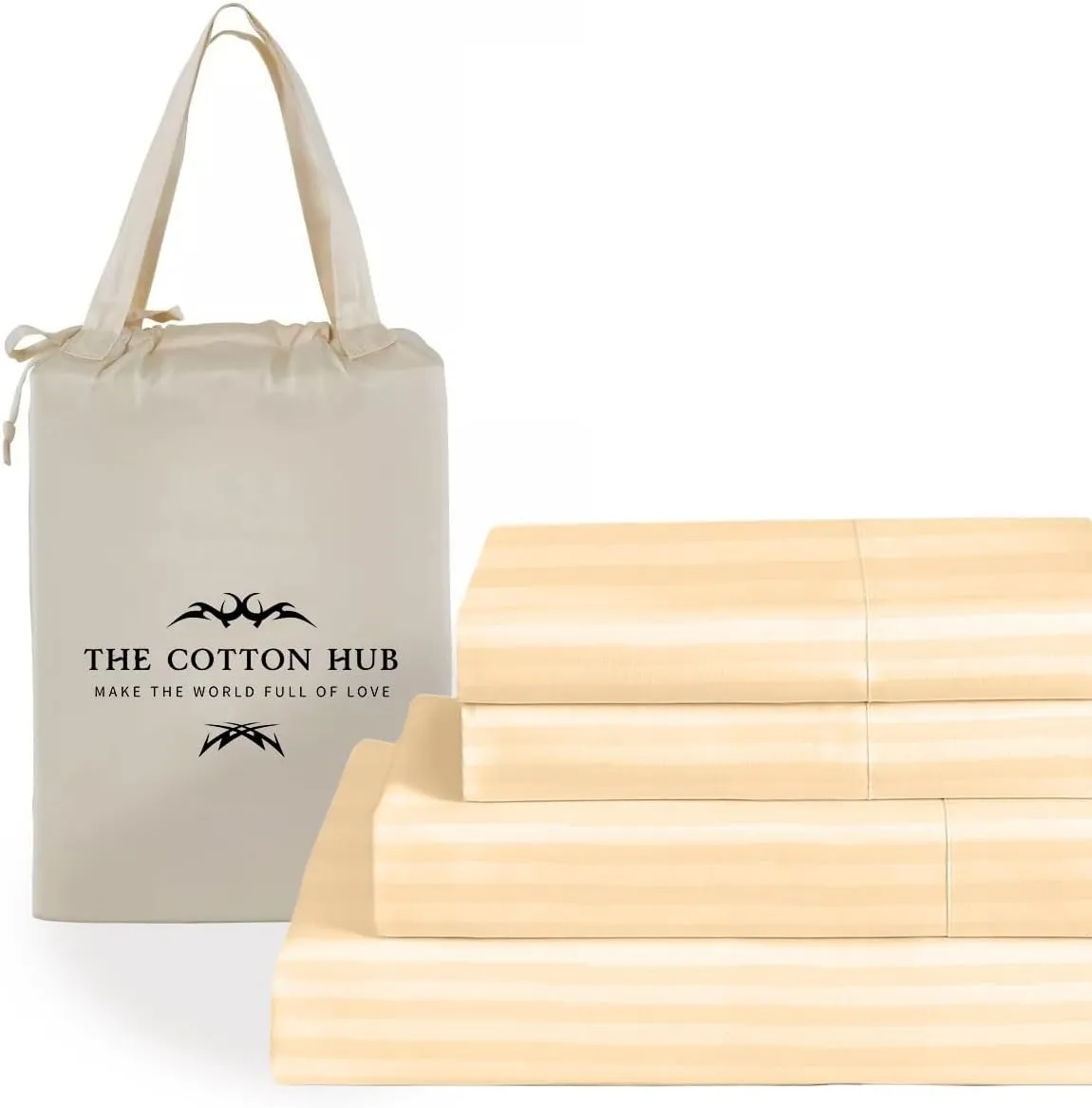 Queen Size 6-Piece Sheet Set 600 Thread Count Peruvian Pima Cotton Bed Sheets fits up to 18-21 inch Deep Pocket (Stripe, Beige)