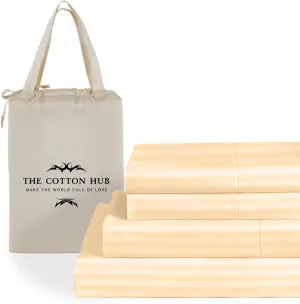 Queen Size 6-Piece Sheet Set 600 Thread Count Peruvian Pima Cotton Bed Sheets fits up to 18-21 inch Deep Pocket (Stripe, Beige)