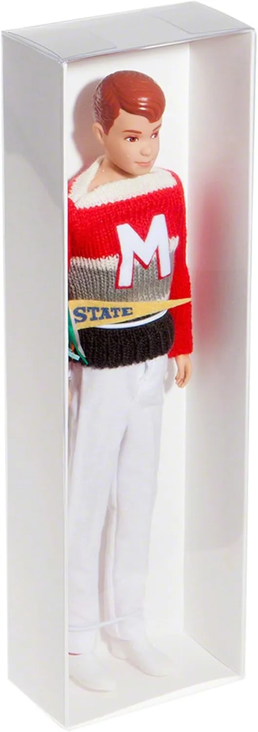 Redoll Clear Folding Display Box with White Liners and White Elastic for 11-12 inch Dolls or Action Figures, 4" W x 2.25" D x 13" H, Pack of 2