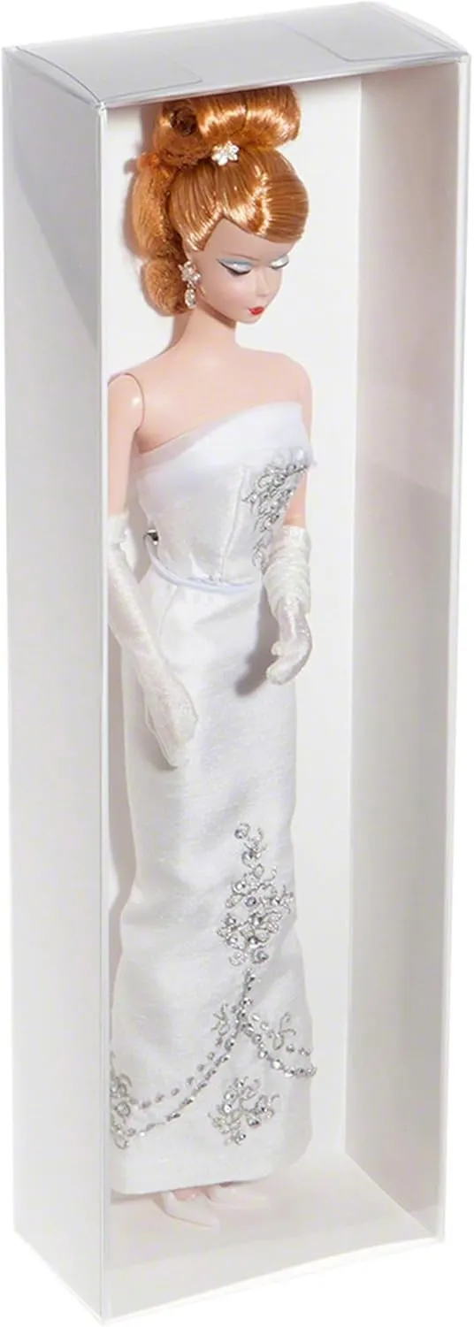 Redoll Clear Folding Display Box with White Liners and White Elastic for 11-12 inch Dolls or Action Figures, 4" W x 2.25" D x 13" H, Pack of 2