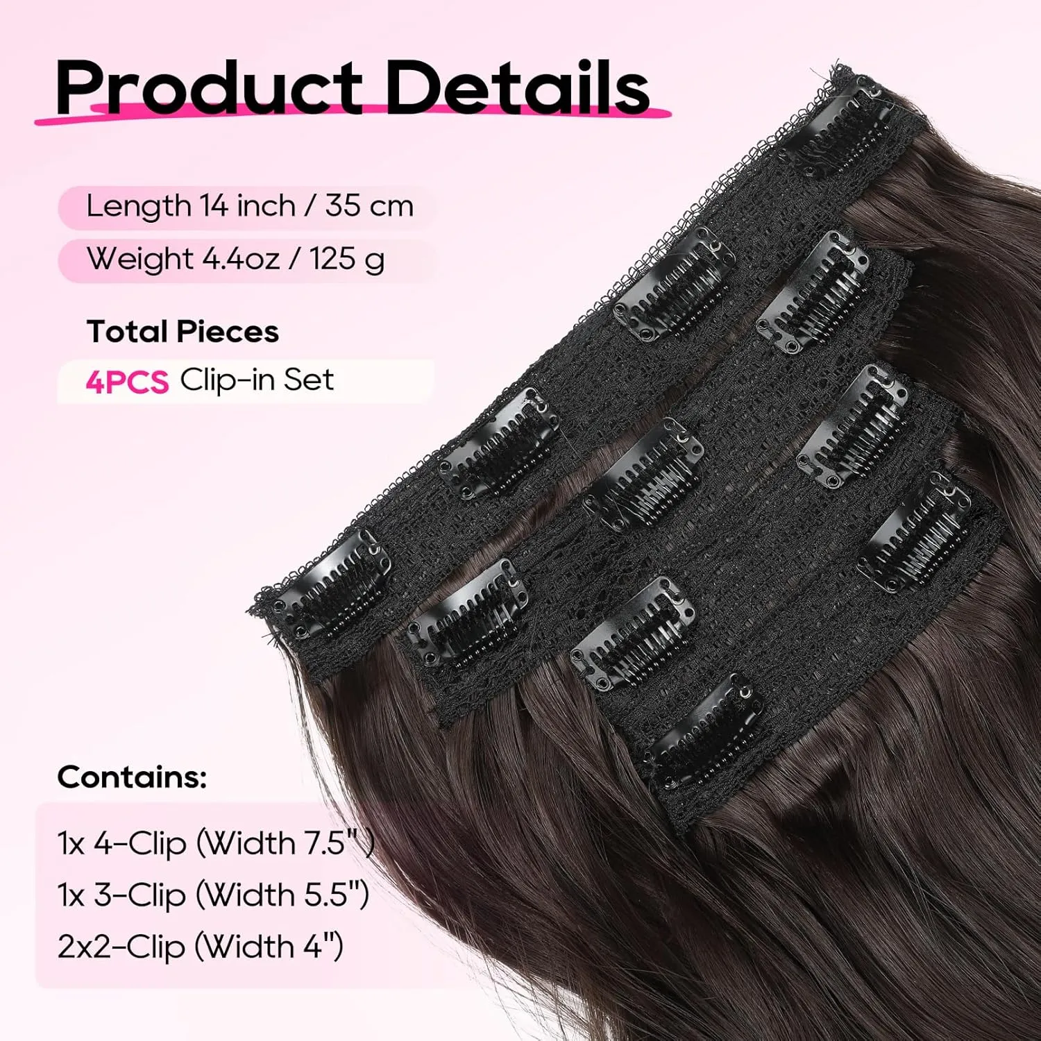 REECHO Clip in Hair Extensions - 14" Short Beach Wavy Hairpieces - Invisible Lace Weft - Natural Soft - Dark Brown