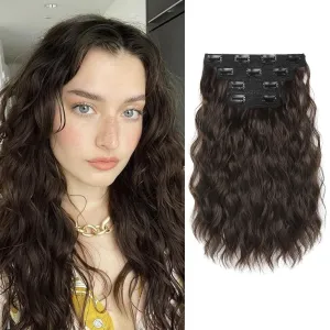 REECHO Clip in Hair Extensions - 14" Short Wavy Invisible Lace Weft Natural Soft Hairpieces for Women - Chocolate Brown