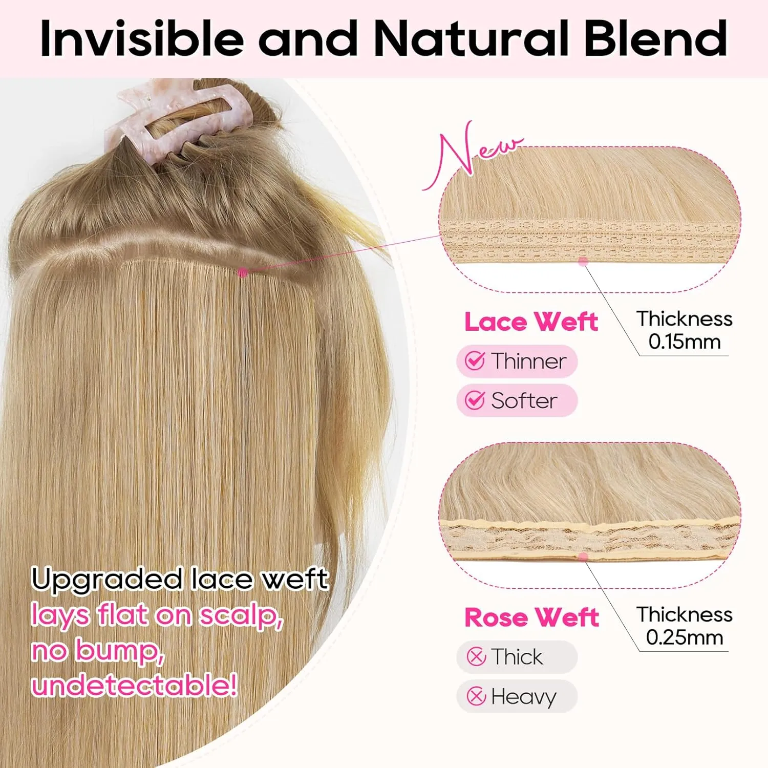 REECHO Clip in Hair Extensions - 14" Short Wavy Invisible Lace Weft Natural Soft Hairpieces for Women - Chocolate Brown