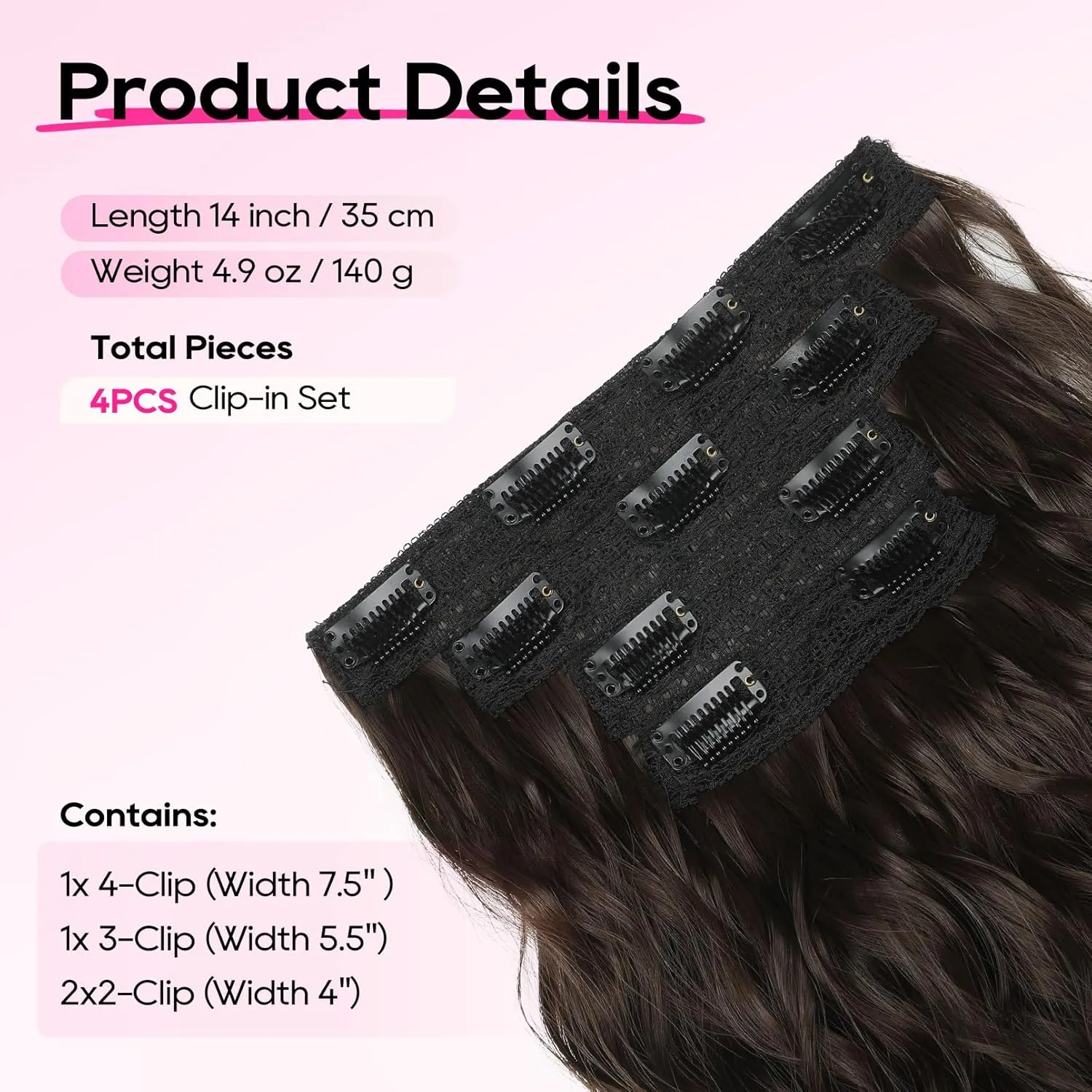 REECHO Clip in Hair Extensions - 14" Short Wavy Invisible Lace Weft Natural Soft Hairpieces for Women - Chocolate Brown