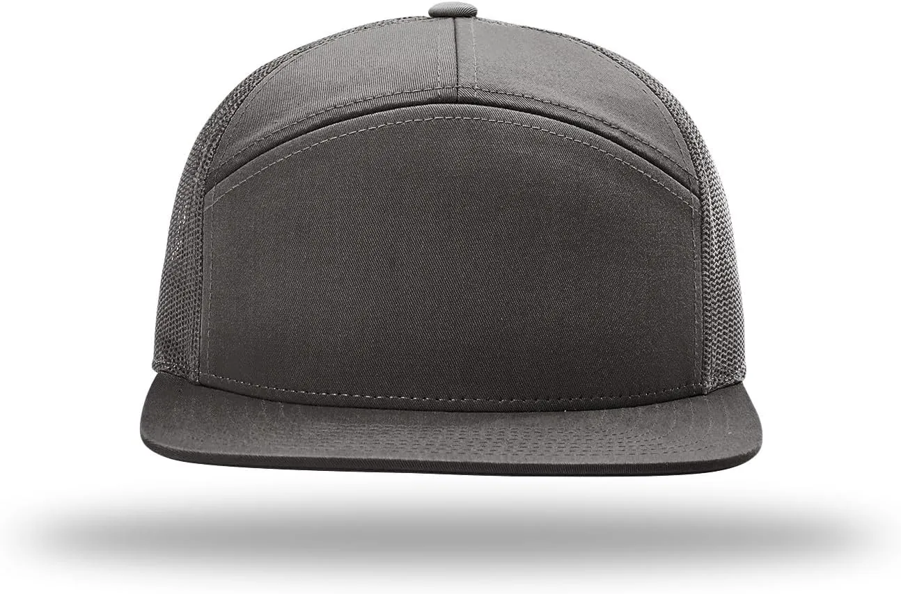 Richardson 168 Hi-Pro 7 Panel Flat Bill Adjustable Snapback Trucker Mesh Back Cap | OSFM | Bulk Pack Available