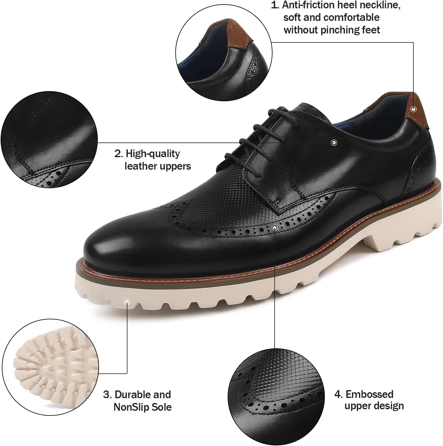 RITIZEN Men's Oxford Formal Shoes Classic Lace-up Dress Shoes Business Casual Oxford Genuine Leather Shoes