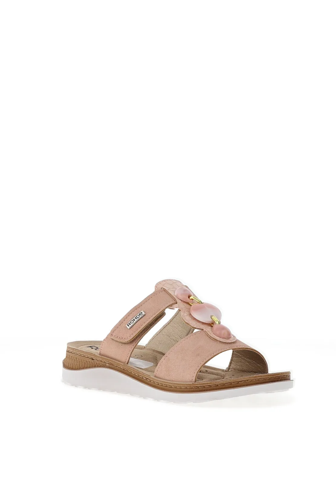 Rohde Womens Leather T-Bar Bead Mule Sandals, Rose