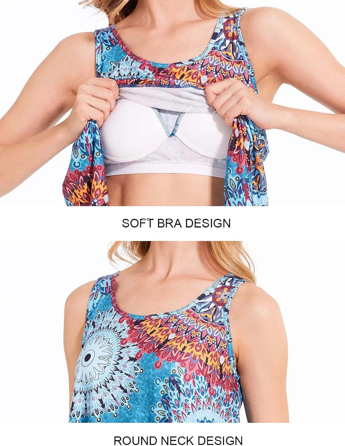 Rosyline Tank Top for Women with Built in Bra Flowy Swing Undershirt Tank Tops S-4XL