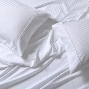 Royal Tradition Good Weight 100% Cotton Striped Sheets Set, Sateen Woven 250TC (Twin XL, White) 16 Inch Deep Pockets- Soft and Breathable Bed Linens