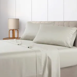 Royal Tradition Low Profile Sateen Sheets Set (6-10 Inch Pockets) Queen Size-Beige, 100% Cotton 300 Thread Count 4pc Bed Linens