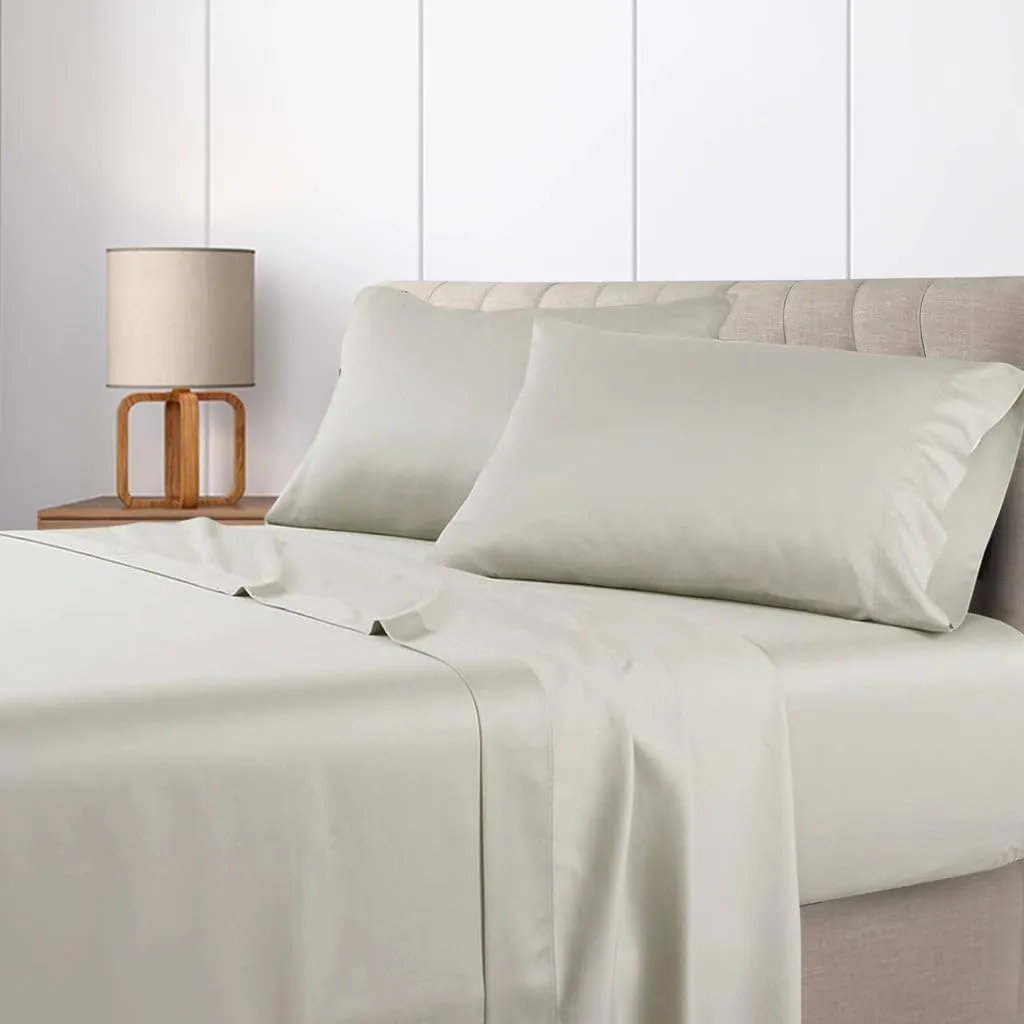 Royal Tradition Low Profile Sateen Sheets Set (6-10 Inch Pockets) Queen Size-Beige, 100% Cotton 300 Thread Count 4pc Bed Linens