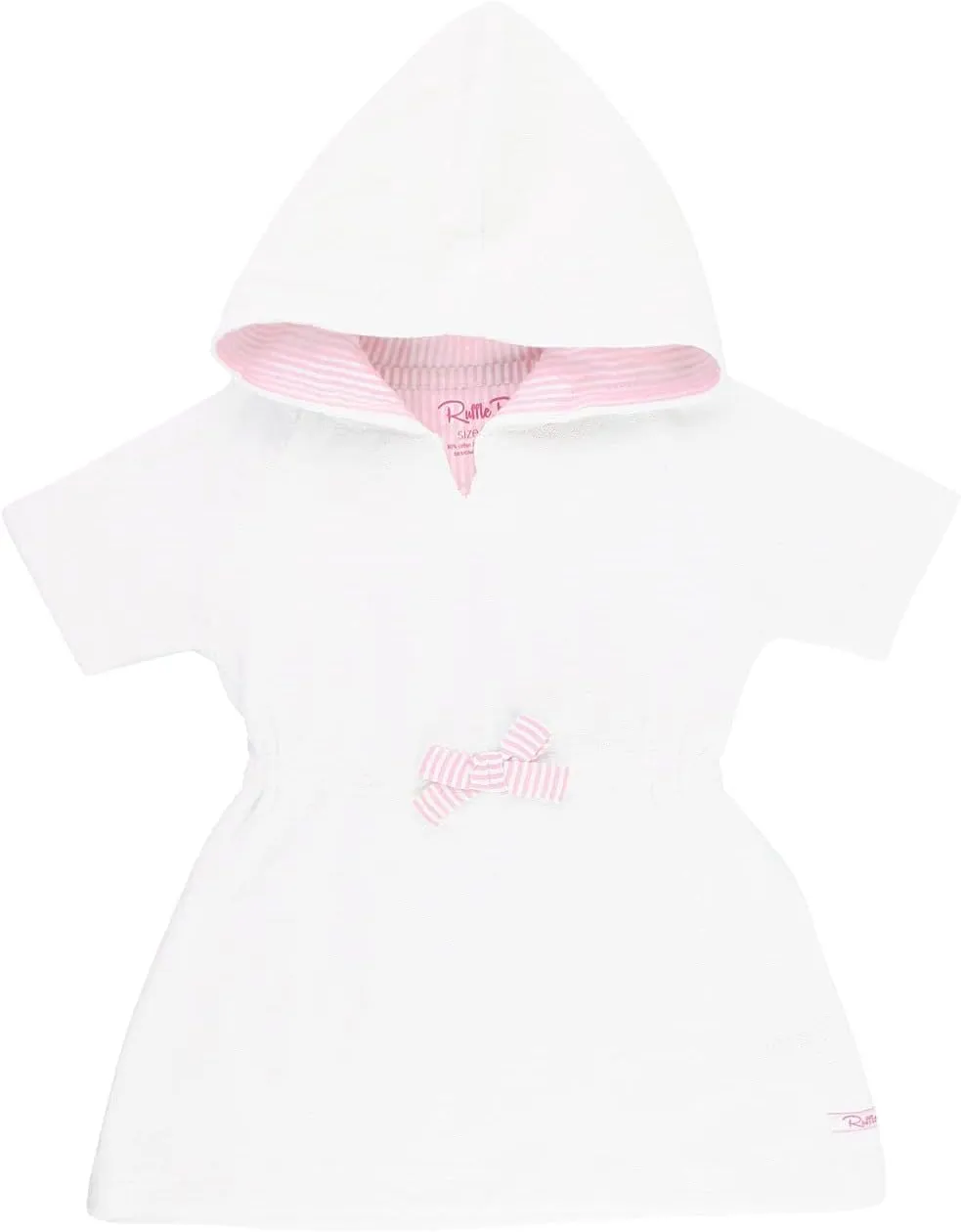 RuffleButts® Girls White w/Pink Seersucker Terry Hoodie Swimsuit Cover-Up - 6