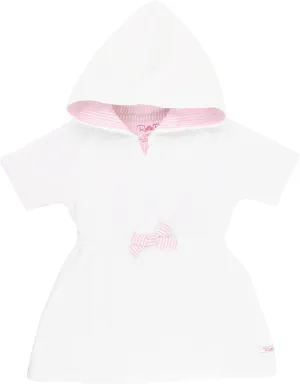 RuffleButts® Girls White w/Pink Seersucker Terry Hoodie Swimsuit Cover-Up - 6