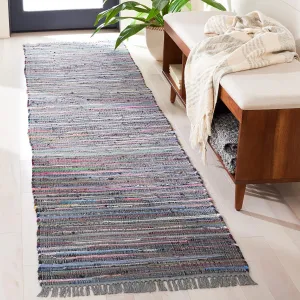 SAFAVIEH Rag Rug Collection Runner Rug - 2'3" x 6', Aqua & Multi, Handmade Boho Stripe Cotton, Ideal for High Traffic Areas in Living Room, Bedroom (RAR121K)