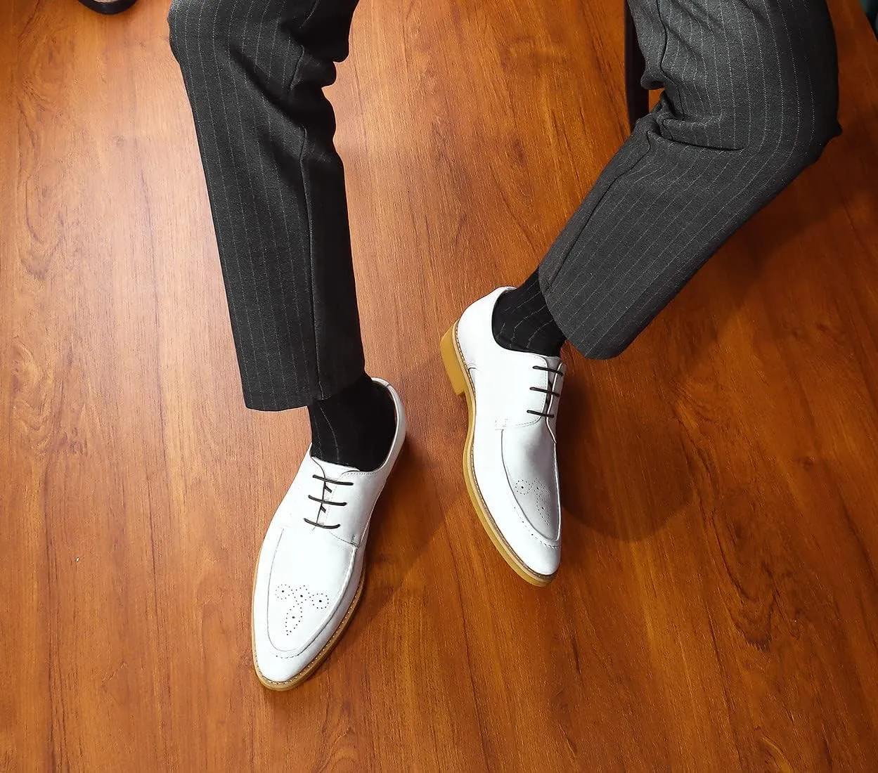 Santimon Men's Lace Up Formal Modern Oxford Dress Shoes White