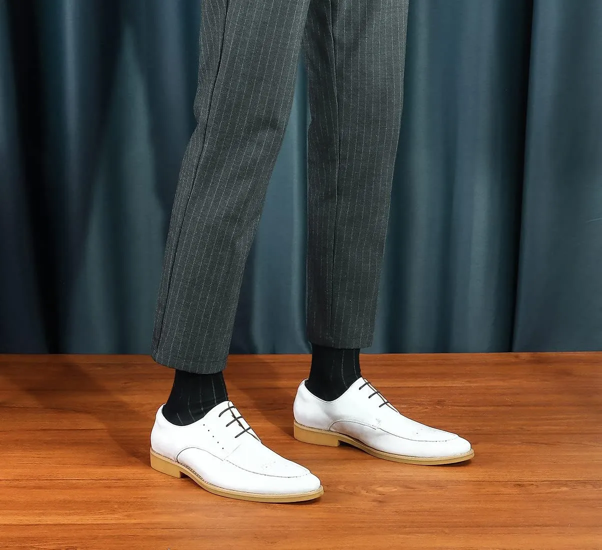 Santimon Men's Lace Up Formal Modern Oxford Dress Shoes White